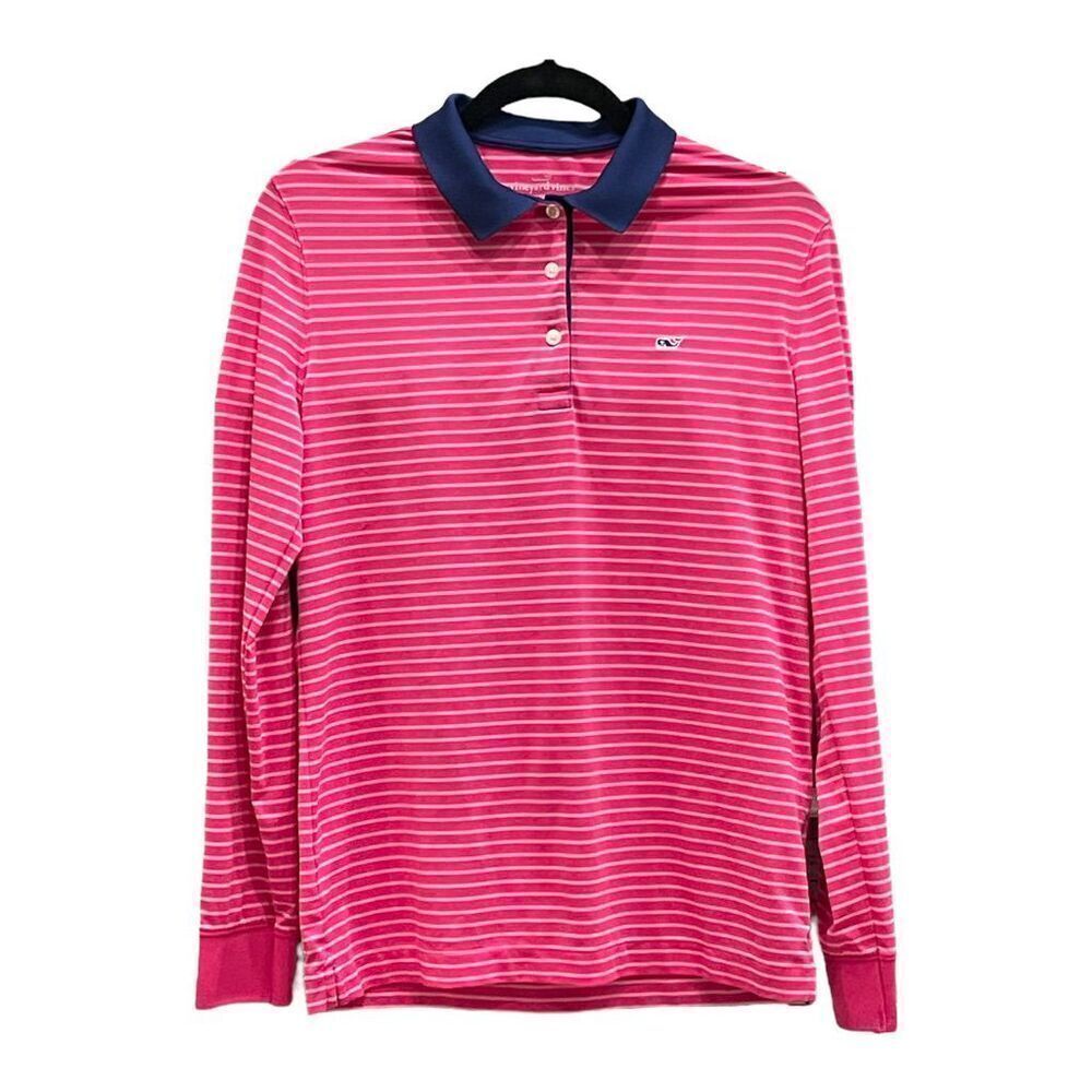 VINEYARD VINES Long Sleeve Polo Shirt for Women in Pink Stripe Size Small